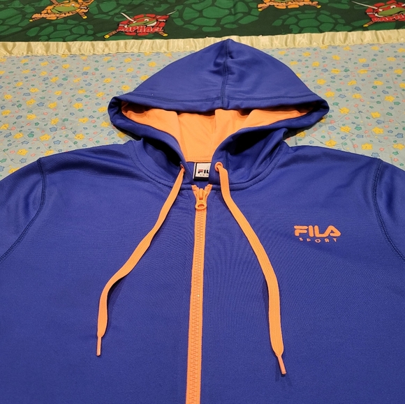 🔥 FILA 💎 Full Zip Jacket Hoodie Sweatshirt ✨️ Blue Orange Womens Large 🔥🔥🔥 - Picture 4 of 9